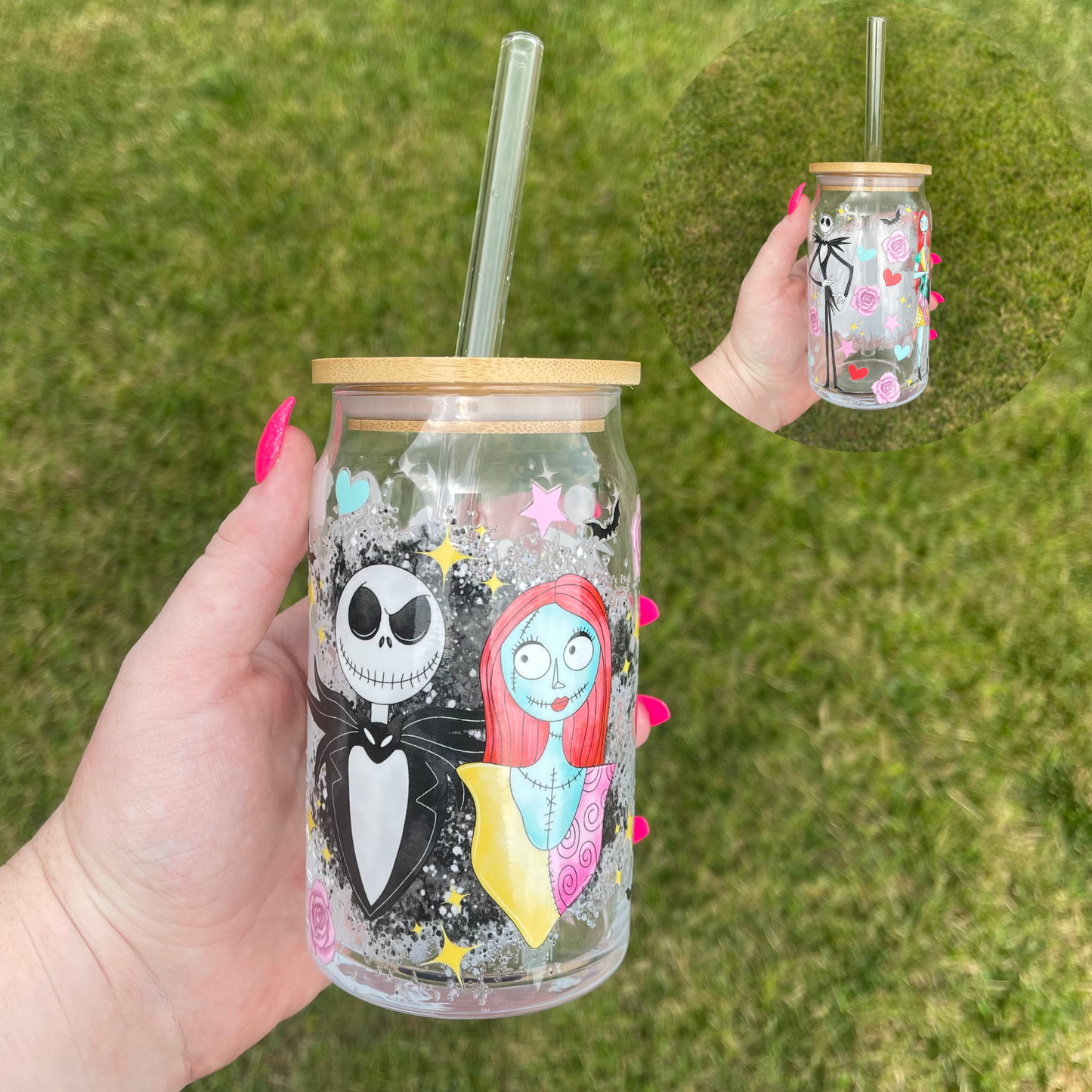 Jack & Sally 16oz Glass Can
