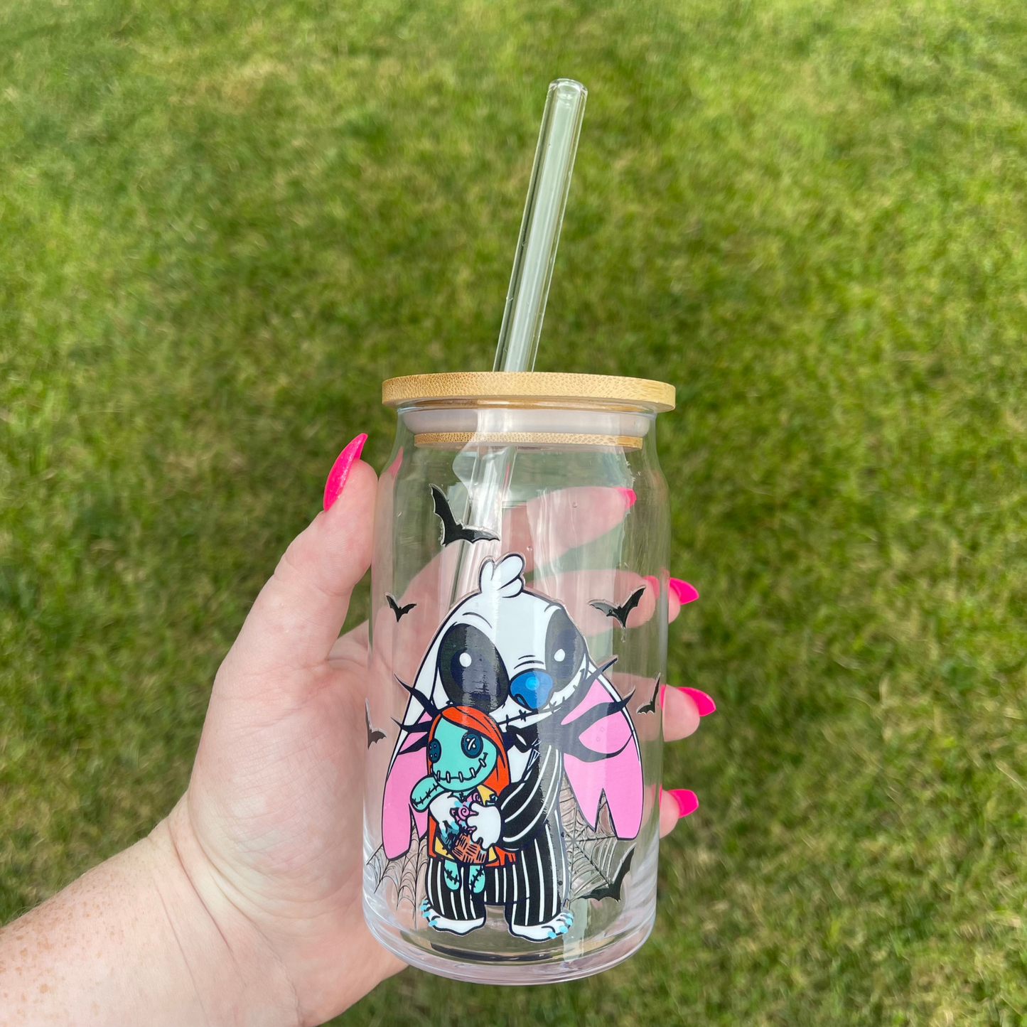 Stitch Jack & Sally 16oz Glass Can