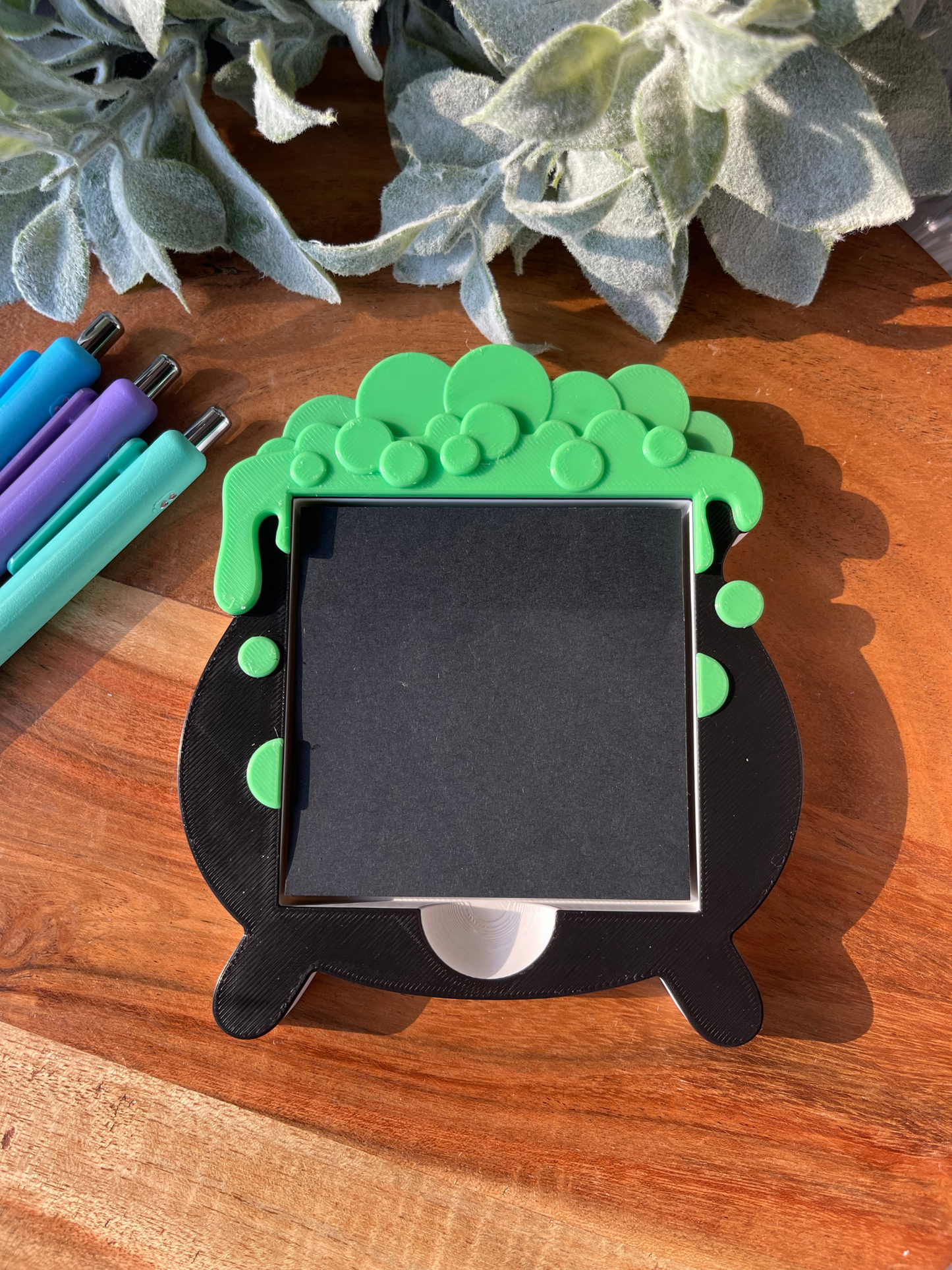 Cauldron Sticky Note Holder – Witchy Halloween Desk Decor for 3x3 Sticky Notes