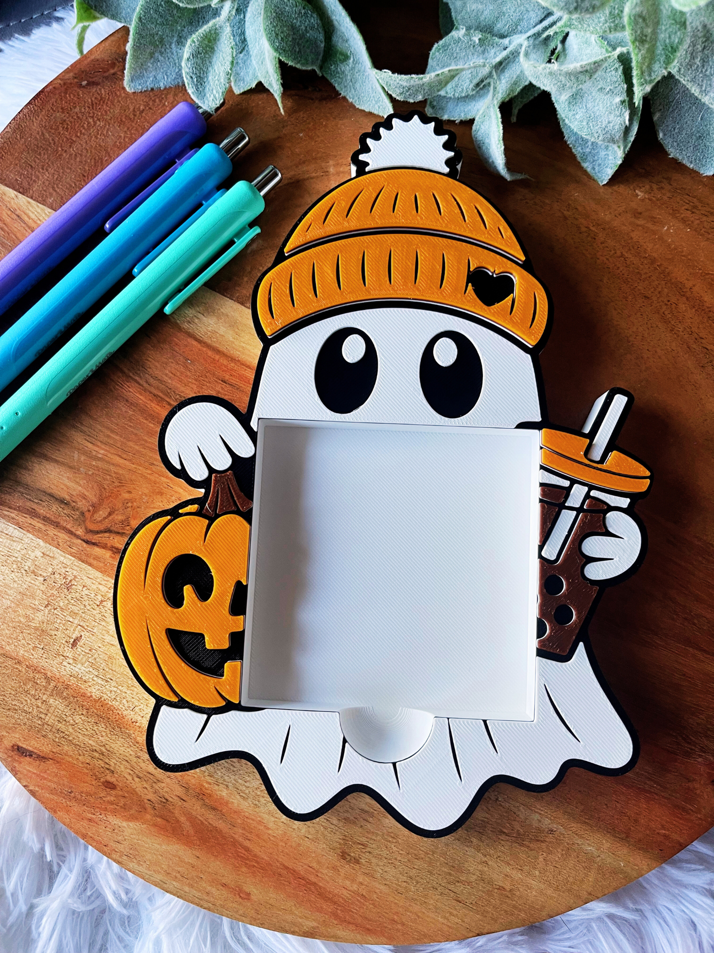Ghost with Pumpkin & Boba Sticky Note Holder
