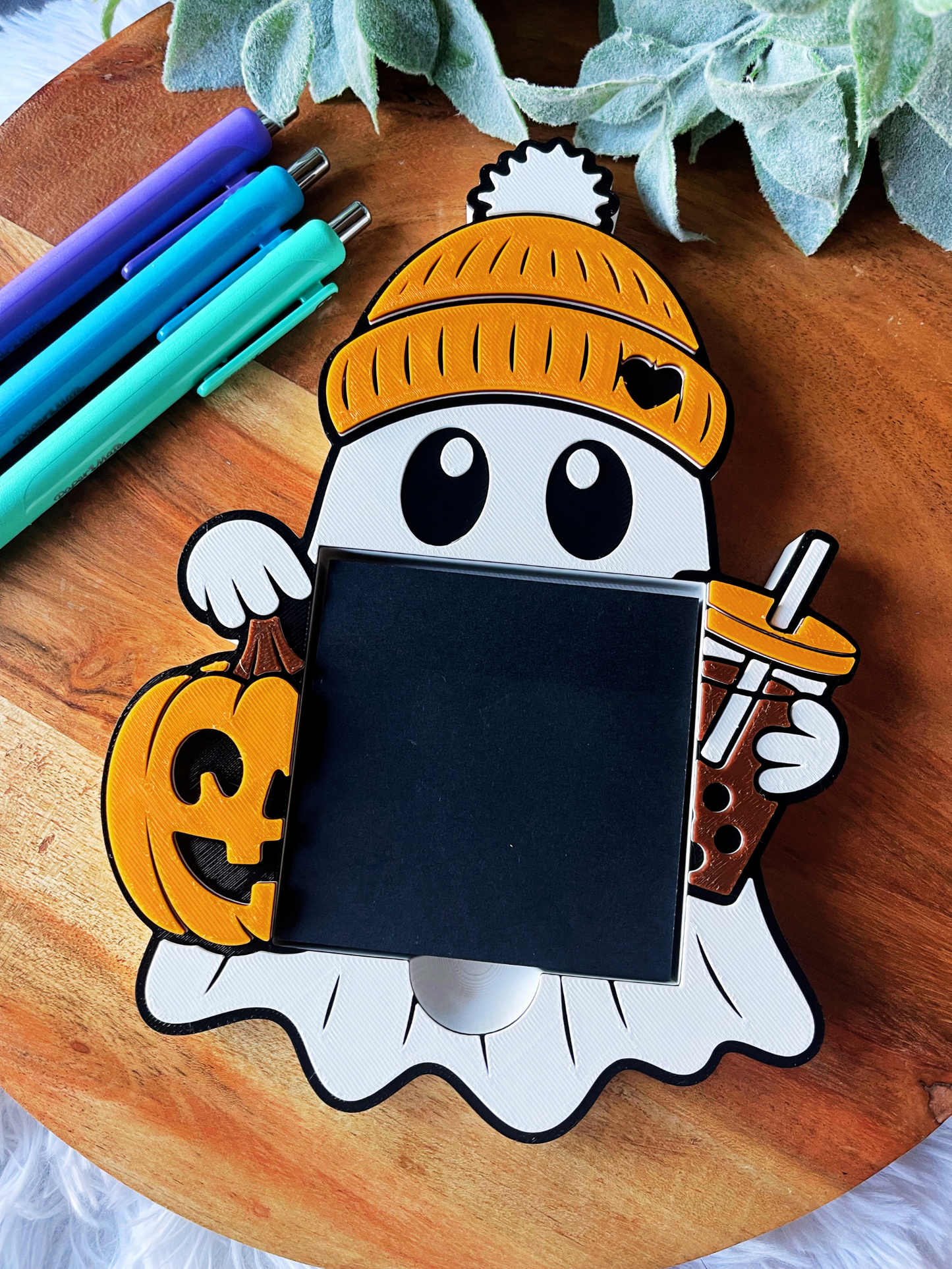 Ghost with Pumpkin & Boba Sticky Note Holder