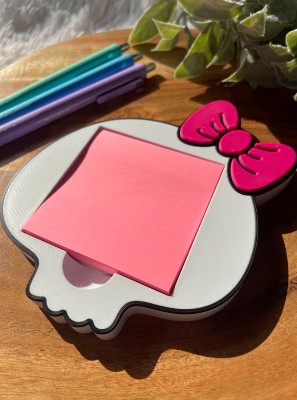 Skull Bow Sticky Note Holder – Cute Gothic Desk Decor for 3x3 Sticky Notes