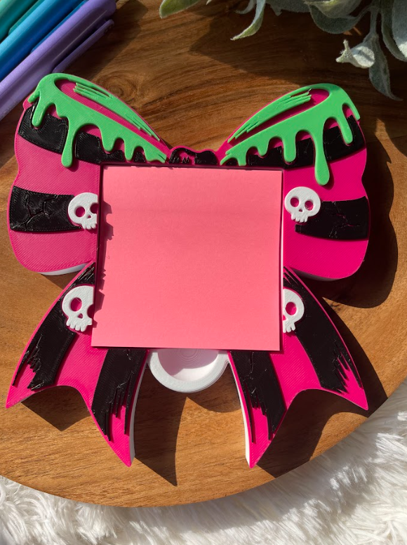 Spooky Coquette Bow Sticky Note Holder – Cute Halloween Desk Decor for 3x3 Sticky Notes