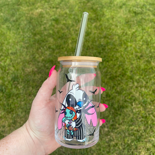 Stitch Jack & Sally 16oz Glass Can