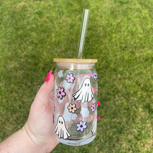 Cute Ghosts 16oz Glass Can