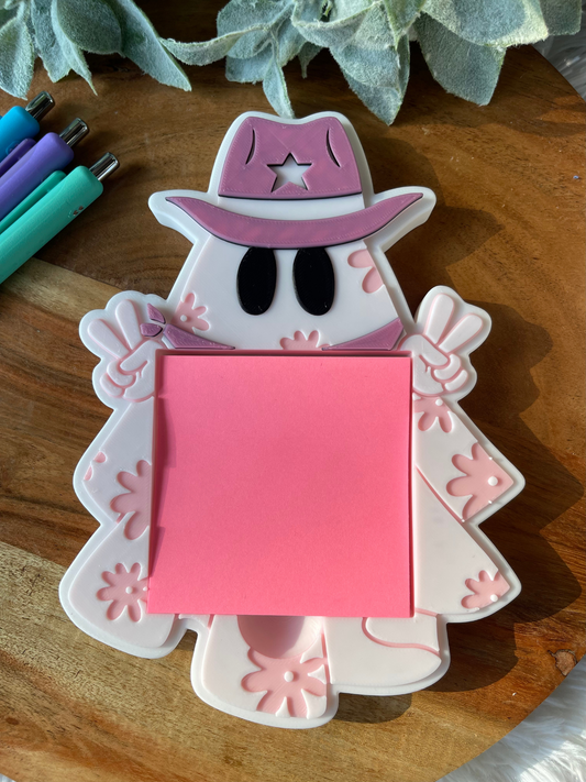 Cowgirl Ghost Sticky Note Holder – Pink Halloween Desk Decor for 3x3 Sticky Notes