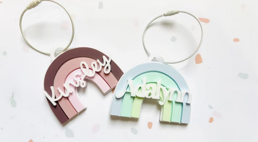 Rainbow Backpack Name Tag – Personalized Acrylic Bag Tag for Kids