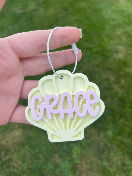 Seashell Backpack Name Tag – Personalized Acrylic Bag Tag for Kids