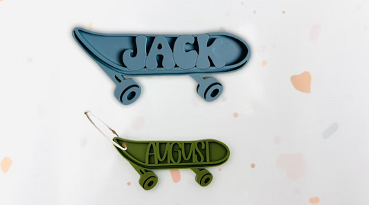 Skateboard Backpack Name Tag – Personalized Acrylic Bag Tag for Kids